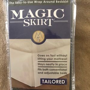 Magic bed skirt fits on any bed or mattress